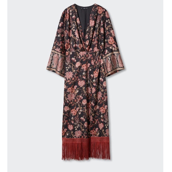 Paisley Print Fringed Hem Wrap Dress - Picture 1 of 2